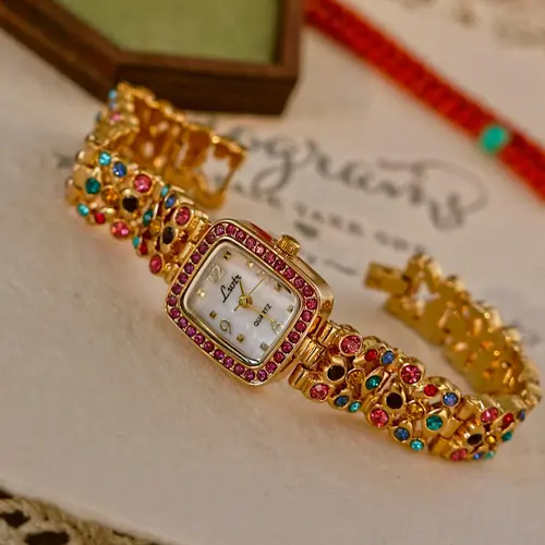 Women's Elegant Rhinestone Decorated Quartz Analog Watch, Fashionable Rectangular Dial Watch for Women & Girls, Trendy All-match Watch for Birthday Gift, Fashion Watch Jewelry, Rhinestone Watches, Fashion Wristwatches