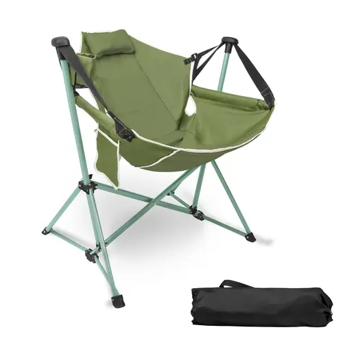 Folding Camping Chair Portable Rocking Chair with Footrest Collapsible Outdoor Sturdy Stable Heavy Duty Construction Quick Setup