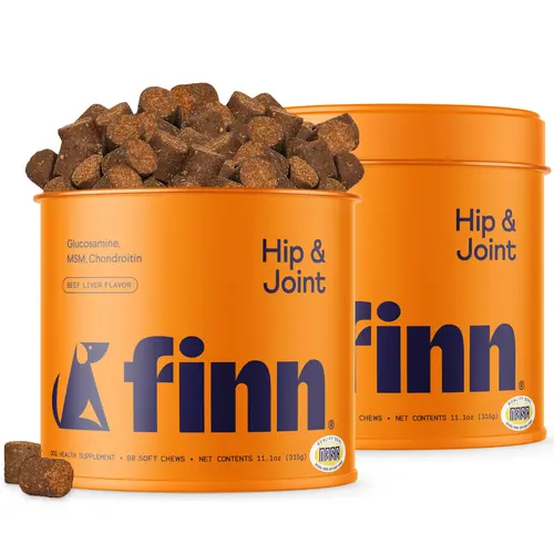 FINN Hip & Joint 2-Pack Vet-Formulated Soft Chews for Dogs - Glucosamine, Chondroitin, MSM & Green-Lipped Mussel - Veterinarian Approved Joint Support Treats