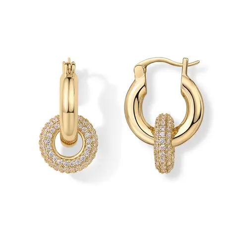PAVOI 14K Gold Plated Convertible Chunky Hoop and Huggie Earrings - Cubic Zirconia CZ Drop Dangle Earrings for Women