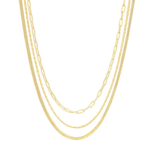 PAVOI 14K Gold Plated Layered Triple Chain Necklaces for Women - Fine Charm Jewelry - 0.55mm 0.65mm 0.7mm Thick Trendy Necklace