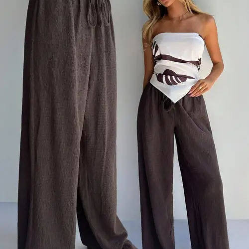 【Plus Size】 Plain Tie Front Pants, Casual Fitted Pants, Casual Comfy Trousers for Daily Wear, Women's Bottoms for All Seasons, Casual Travel Slacks, Casual Outdoor Trouser