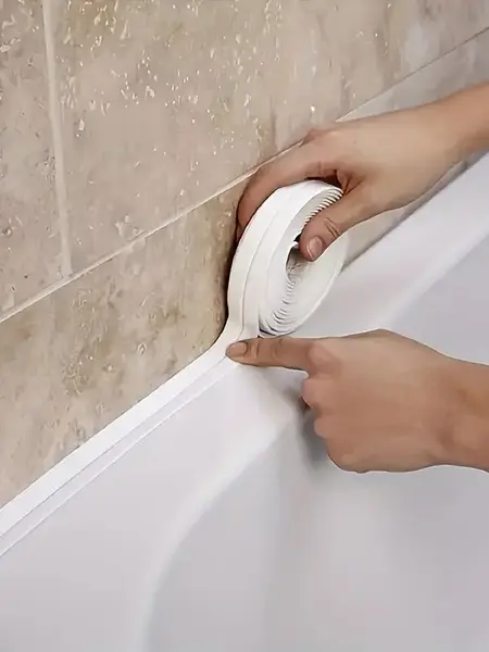 HOTYPXQ Self-Adhesive White Caulk Tape - 1/3 Roll PE Invisible Sealant Strip with Strong Adhesion, Waterproof, Easy-to-Apply for Bathroom Accessories, Kitchen Edge Protection, Adhesive Strips Waterproofers, Seal Strip Waterproofers