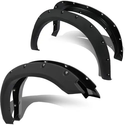 HECASA 4Pcs Bolt-On Textured Black Rivet Style Fender Flares - Stylish Protection Upgrade for 2009-2010 Dodge Ram 1500, 2011-2018 to 2023 Classic Fleetside Ram Trucks Wheel Covers