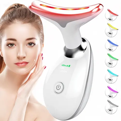 Rechargeable LED Red Light Therapy Wand Facial Care Tool - 7-Level EMS Firming Massager, High-Frequency Vibration, Warm Lift, Nutrient Infusion, Rechargeable Battery, Power Cord, Compact Single Item for Home Facial Lifting & Anti-Aging