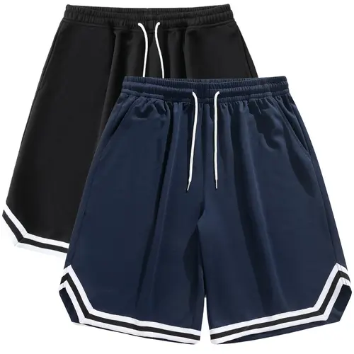Men's Summer Gym Shorts with Drawstring Waist, Contrast Color Stripes for Trendy Summer Style, Fitted Basketball Shorts for Active Wear, Athletic Shorts, Workout Shorts Pack