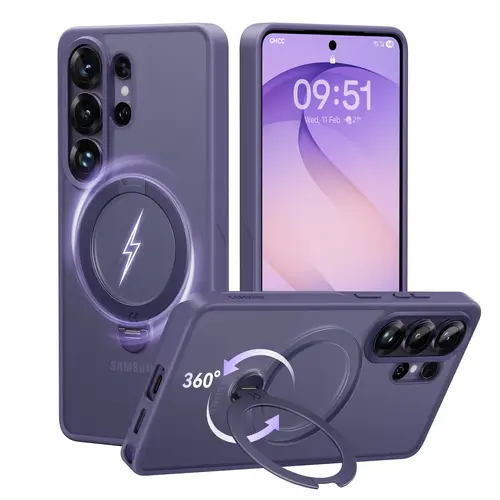 CASEKOO Matte Purple Case 360° Magnetic Stand for Samsung Galaxy S26/S25 Ultra Case, 16FT Military Protection, Fit for MagSafe, Protective Polish S26 Ultra Case with Kickstand Ring 6.9" Smartphone Cellphone Protector  phone case