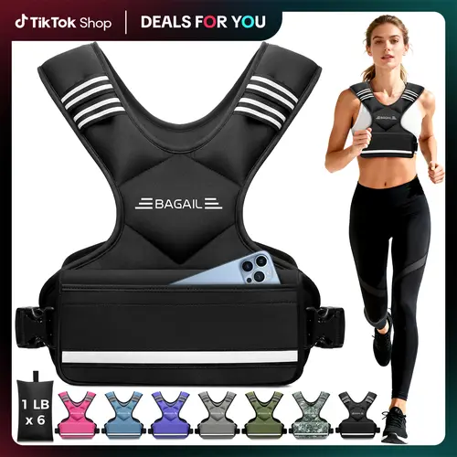 【BackToSchool】BAGAIL Adjustable Weighted Vest, 4-10lb/12-18lb/20-32lb Rucking Vest for Women & Men with 6 Weights & Large Pocket, Weight Vest for Home Workouts, Running, Walking and Strength Training Outdoorfun