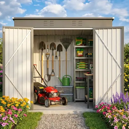 Gizoon 6x4 FT Galvanized Steel Outdoor Storage Shed, Dark Gray Lockable Double Doors, Sloped Roof, UV-Proof Paint Resists Fade, Anti-Corrosion, Waterproof, Fits Backyard/Patio, Spacious Durable Storage for Bikes, Grills, Generators