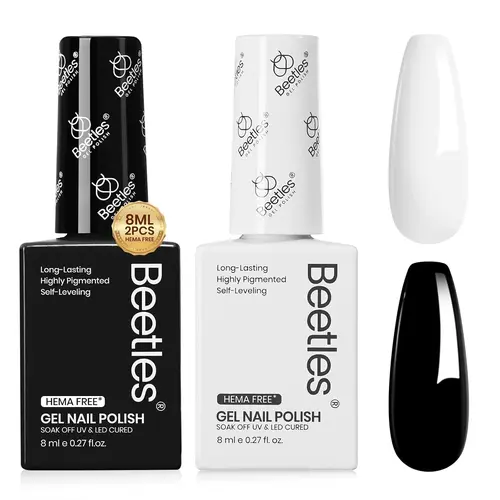 Beetles Gel Nail Polish - 8ml UV LED Soak Off Gentle Beauty Products, Black White Pink Blue Green Monochrome Aesthetics (8ml-2 Colors Options), French Tips Ready with Matching Bottle, Long-Lasting Glossy Coverage for DIY Home/Salon Manicures