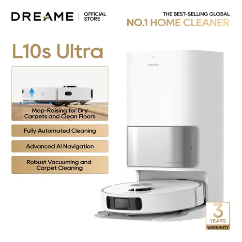 Dreametech L10s Ultra Robot Vacuum and Mop Combo, Auto Mop Cleaning and Drying, Self-Refilling and Self-Emptying Base for 60 Days of Cleaning, 5300Pa Suction and AI Navigation, Compatible with Alexa Dust Collector
