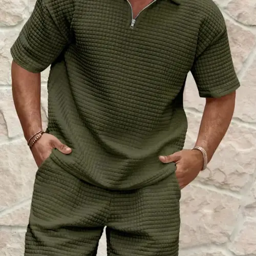 KZZ Men's 2-Piece Plain Matching Set - Solid Color, Loose Fit, Stylish Short-Sleeve Tee & Shorts, Cozy Breathable Practical Menswear for Summer Daily Wear