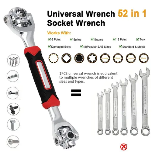 52-in-1 Professional-Grade Universal Wrench Standard, Multi-Jaw Combination Wrench for Work Tools, High Performance Tools with Precision and Durability
