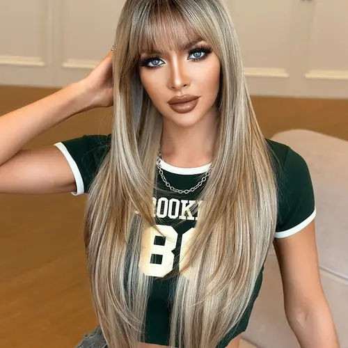 32 Inch Extra Long Layered Wig with Bangs for Women Elegant Super Long Straight Wig ,Heat resistant Synthetic Fiber Full Machine Wigs for Daily Party Wear, Perfect for Holidays Music Festivals - Graduation & Mother's Gift
