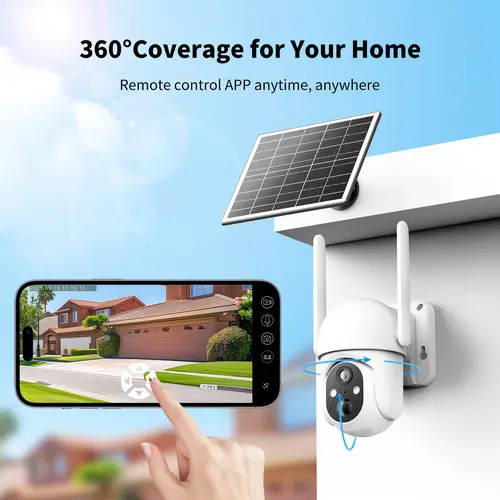[BackToSchool] White 4G LTE Cellular Solar Surveillance Security Camera – 2K HD Video 360° View, No WiFi, Remote APP Controlled, Motion Activated, Night Vision, Built-in Cellular Card (4G LTE Data Service need activate)