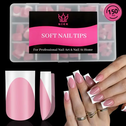 QIEK Toe / Hands Press On Nails French Tip,  #effortlessbeauty，Pre-Designed Fake Toenail Press Ons for Women DIY, Soft False Acrylic Nail Extension 15 Sizes, 270 Pcs/150 Pcs【NOT include Builder Gel & Top Coat】Holiday Haul Berry Pink