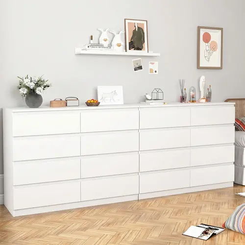 Spaco Modern 8-Drawer Dresser - Wood Wide Storage Chest with Deep Drawers, Handle-Less Design, Dresser for Bedroom, TV Stand for Living Room, Corridors Use, Includes Assembly Instructions, Wipe with Damp Cloth