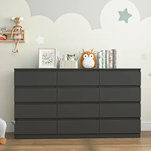 Spaco Modern 12-Drawer Wood Cabinet Chest - Handle-Less Storage Furniture with Deep Drawer, TV Stand Dresser for Bedroom, Living Room