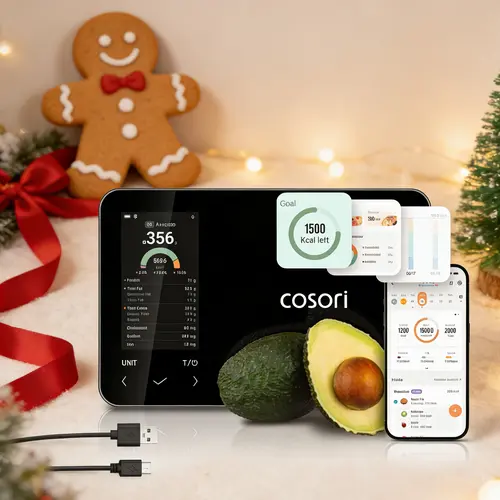 COSORI Nutrilens AI Scan Smart Food Scale (Model R001S) - Rechargeable 5000g/11 lb Glass Kitchen Gadget, Type-C Charging, Bluetooth App Sync, Simple Buttons, User-Friendly UI, Accurate Nutritional/Carbs/Fat Analysis for Bodybuilding, Measuring Needs