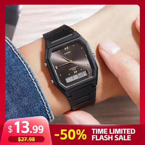 SKMEI Fashion Square Unisex Watch - 32mm Retro Dual Screen Analog Digital, 50m Water Resistant, 22g, Stopwatch, Sunday Date Alarm, Casual Watch, Must-Have for Fashion Enthusiasts, Water Resistant Watch, Digital Watches