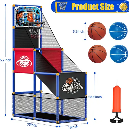 CuLiDing Kids Arcade Basketball Hoop Equipment with 4 Balls, Fun Single-Shot Game with Scoring Mode, Indoor-Outdoor Sports Toy for Toddlers Ages 3-8, Ideal Gift for Boys, Girls, Children's Day, Father's Day