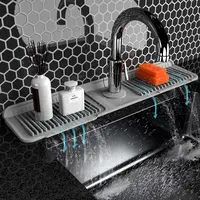 【DealsForYouDays】Multi-functiona  Kitchen Sink Faucet Mat, Silicone Folding Splash Guard, Draining Mat with Button Lock, Sink Faucet Protector, Sink Accessories for Kitchen Household Items Cleaners 24x5.6 inches Easy to Clean No-Mess Gift