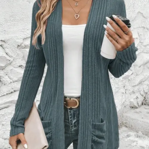 Women's Ribbed Soft Minimalist Open Front Fitted Sweater Cardigan, Casual Style Everyday Long Sleeve Cardigan Sweater for Spring & Fall, Women's Knitwear for Daily Wear Womenswear