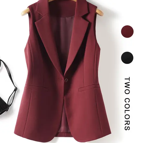 Women's Solid Color Sleeveless Blazer Vest, Plain Color Waistcoat, Elegant Outerwear for Work Office Business, Ladies Spring & Fall Clothes, Clothing