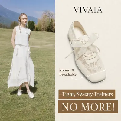 VIVAIA Wide feet friendly Satin Square-Toe Ballerina Sneakers, Lace-Up Ballet Flats with 2 Laces, Suede-Like Integrated Insole Machine Washable, Lightweight & Foldable, Church Shoes, Wedding shoes, Ballet Sneakers, travel shoes, summer outfits (Cristina)