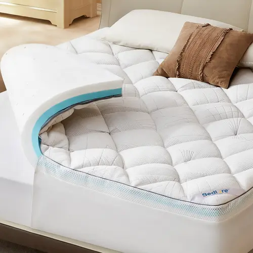 【HomeEssentials】BEDLORE Bedding Mattress Topper - 4-In Dual-Layer Durable Memory Foam, 2-In Cooling Foam + 2-In Fluffy Pillow Top, Medium Support for Back/Neck & Hip Pain Relief, Multi-Size, Wrinkle Resistant, 24-72h Fluff Up, Machine Washable Cover