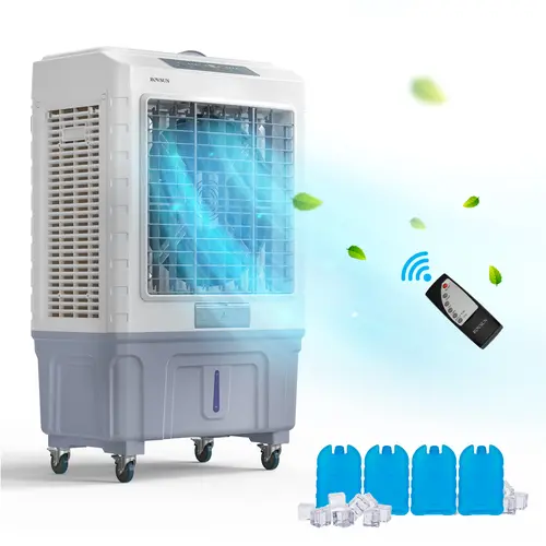 ROVSUN 5.2/7.9/10.5/13.2/15.8Gal Portable Swamp Cooler,Evaporative Air Cooler with Auto Oscillating, Remote, 3 Speeds, 7.5H Timer & 4 Ice Packs, 3-IN-1 Humidifying Cooling Fan Indooor Outdoor Patio Garage