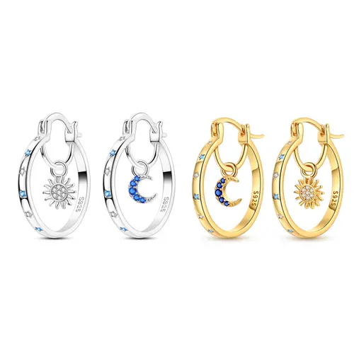 MULA Sun and Moon Pendant Earrings | Silver-plated material, set with sparkling cubic zirconia | Hypoallergenic, non-toxic, nickel-free | Unique jewelry gift for birthdays and Valentine's Day