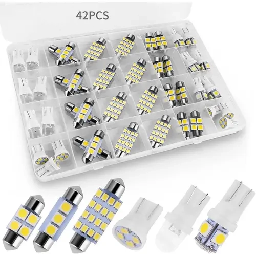 42-Piece Super Bright White Car Lighting Accessories Kit - DE3175 T10 31mm 41mm 194 LED Bulbs, Car & Truck Fit, for Dome Map Cab Lamps, Easy Installation, Enhancing Visibility and Safety for Night Drives, DIY Swap Auto Accessory,toolupgrade