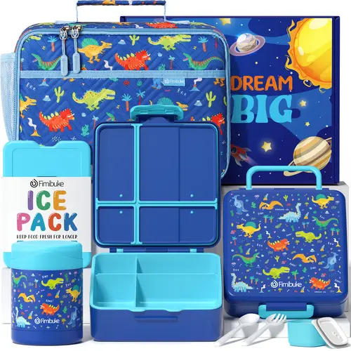 Fimibuke 4-Compartment Portable Bento Boxes - Leakproof Insulated Lunch Box Set with Insulated Bag, Stainless Steel Vacuum Thermos Jar, Ice Pack, Utensils - Tableware for Students, Birthday Gifting,home essentials