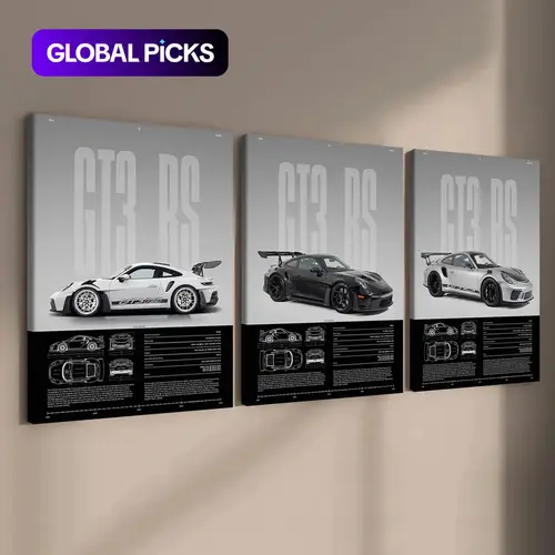 3-Piece Wooden Framed Canvas Set, Cool Supercar Posters, Exquisite Sports Car Wall Art, Modern Waterproof Artwork Poster, Perfect Living Room Decoration, Ideal Gift #GLOBAL PICKS