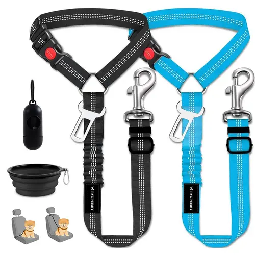 PAWPUBBY 4-Piece Dog Car Seat Belt Set - Adjustable Safety Harness, No-Tangle Swivel Leash, Travel Safety Collar, Pet Travel Accessories for Pet Lovers (On Sale)