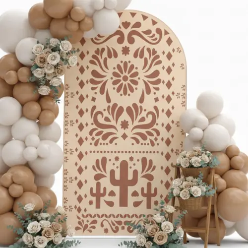 Cielito Lindo Arch Backdrop Cover Round Top Talavera Flower Design Doubleside Cover for Mexican Theme Fiesta Wedding Baby Shower Birthday Party Decor