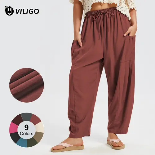 VILIGO Women's Pants Baggy Wide Leg Casual Beach Travel Vacation Palazzo Harem Barrel Flowy Pants Minimalist