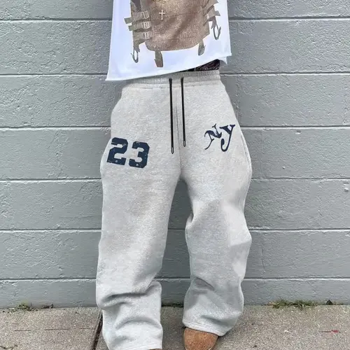 Men's Fashion Casual Relaxed Fit Solid Color Straight Wide-Leg Adjustable Drawstring Waist Sweatpants, Comfortable Pants for Summer Daily Wear