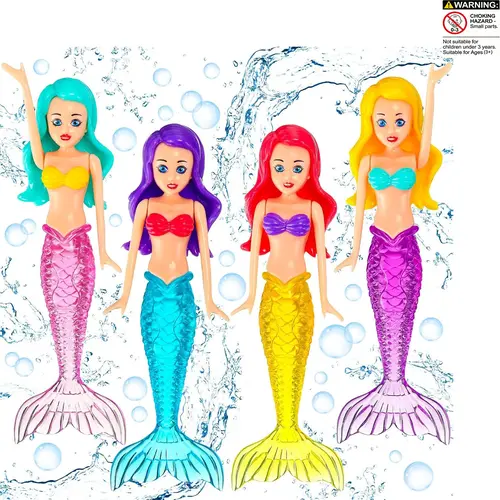4 Counts Colorful Mermaid Dive Bath Toys, Fun Pool Swimming Game Set for Boys, Girls, Teens and Adults, Ideal for Pool Parties, Swimming Pool Sets