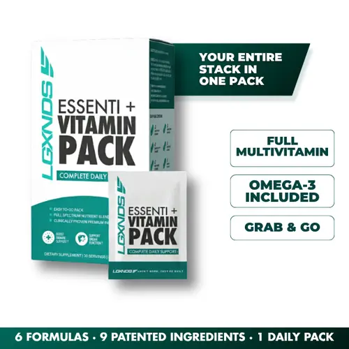 LGXNDS Essenti+ 6-in-1 Daily Vitamin Pack | 9 Patented Ingredients | Heart Brain Joint Immune and Digestive Support | All in One Daily Wellness Pouch Healthy Supplements