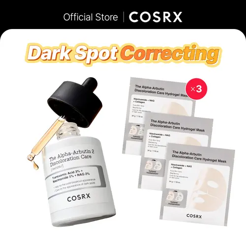 COSRX Alpha-Arbutin Brightening Serum Bottle (50ml) & Hydrogel Mask Multi-Pack for Adults, Skin Repair, Dark Spot & Acne Scar Fading, Uneven Tone Correction, Radiant Glow (All Skin Types)
