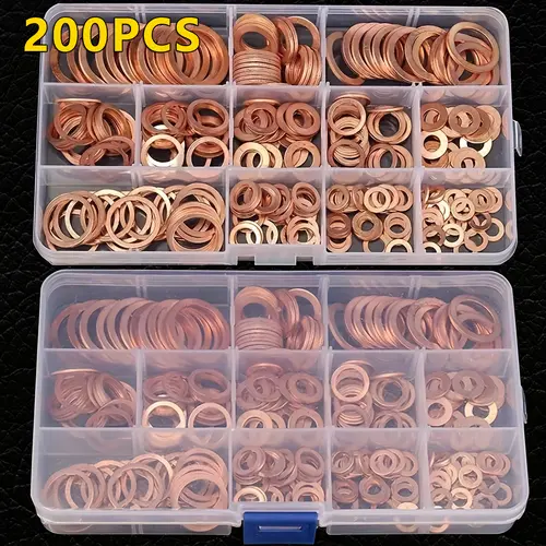 100pcs Automotive Sealing Washers Kit - Copper Flat, O-Shaped, Oil Seal Gaskets for Car Parts, Automotive Engine Maintenance, Leak-Proof, Durable, Enhanced Grip, Prevents Slipping, Universal Fit Auto Repair Essentials