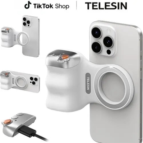 TELESIN Upgraded Magnetic Grip Camera Handle - USB-C Rechargeable Remote, 3KG Strong Magnet Camera Mount Stabilizer for Outdoor Users, Vlogging, Steady Shots (iPhone, Android, Samsung), Telesin Handle
