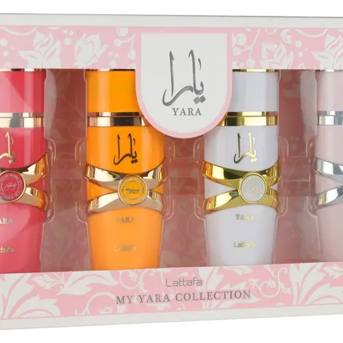 Lattafa My Yara Collection 4 Piece Perfume Variety Set for Women Includes Pink Yellow & White Bottles with Gold Accents Regular Edition
