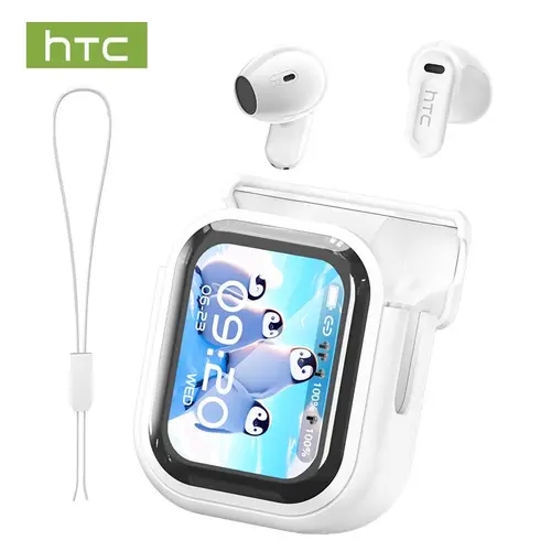 HTC NE20 OWS Wireless Bluetooth Earbuds - Chargeable Audio Stereo Headphones with LED Display, Bluetooth 5.4, Charging Case, IPX4 Waterproof, Built-in Microphone, 3-Month Warranty (Suitable for Sports, Voice Calls)