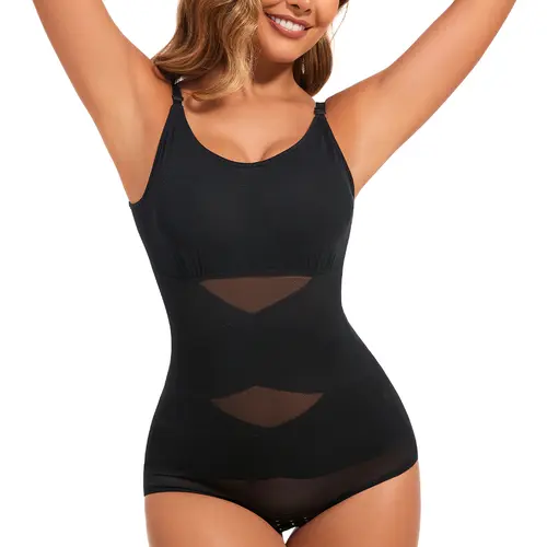 UUMIAER Women's 2026 Solid Color Abdominal Shaping Shapewear Bodysuit - Adaptive Underwear, Stretchy Lingerie with Abdominal Support, Hip-Lifting Minimalist Black Design