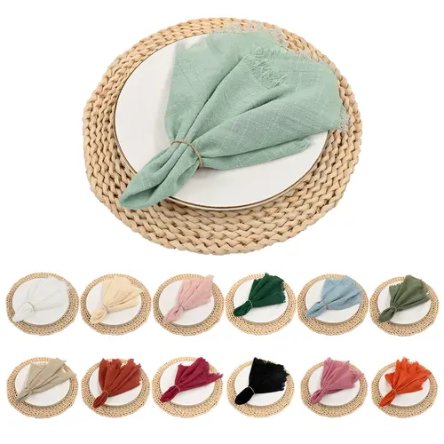 24/30/36 Pcs Handmade Cloth Napkins with Fringe Beige, 16x16 Inches Delicate Rustic Cotton Napkins Bulk ,Natural Soft Rustic Cotton Dinner Napkins with Fringe for Wedding/Dinner/Party Event Table Decoration，#Back-to-school #Halloween