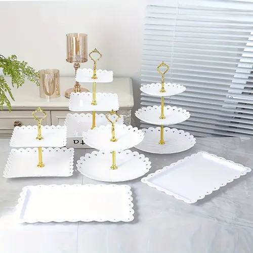 Sebastian CADIA 6-Piece Plastic Dessert Table Display Set - 2 Round Fruit Dessert Trays, 4 2-Tier/3-Tier Cupcake Stands, Decor Platform Ideal for Cupcakes & Cookies, Tea Party, Birthday