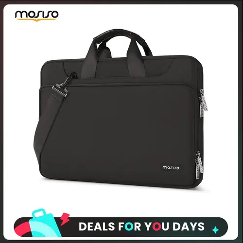 MOSISO 13-17.3 in Laptop Shoulder Bag, Minimalist Water-Repellent Briefcase with PU Leather Handles, 360° Protection & Trolley Strap for Business, Travel, Bags, Adjustable Strap, Business Use, Business Casual, Polyester
